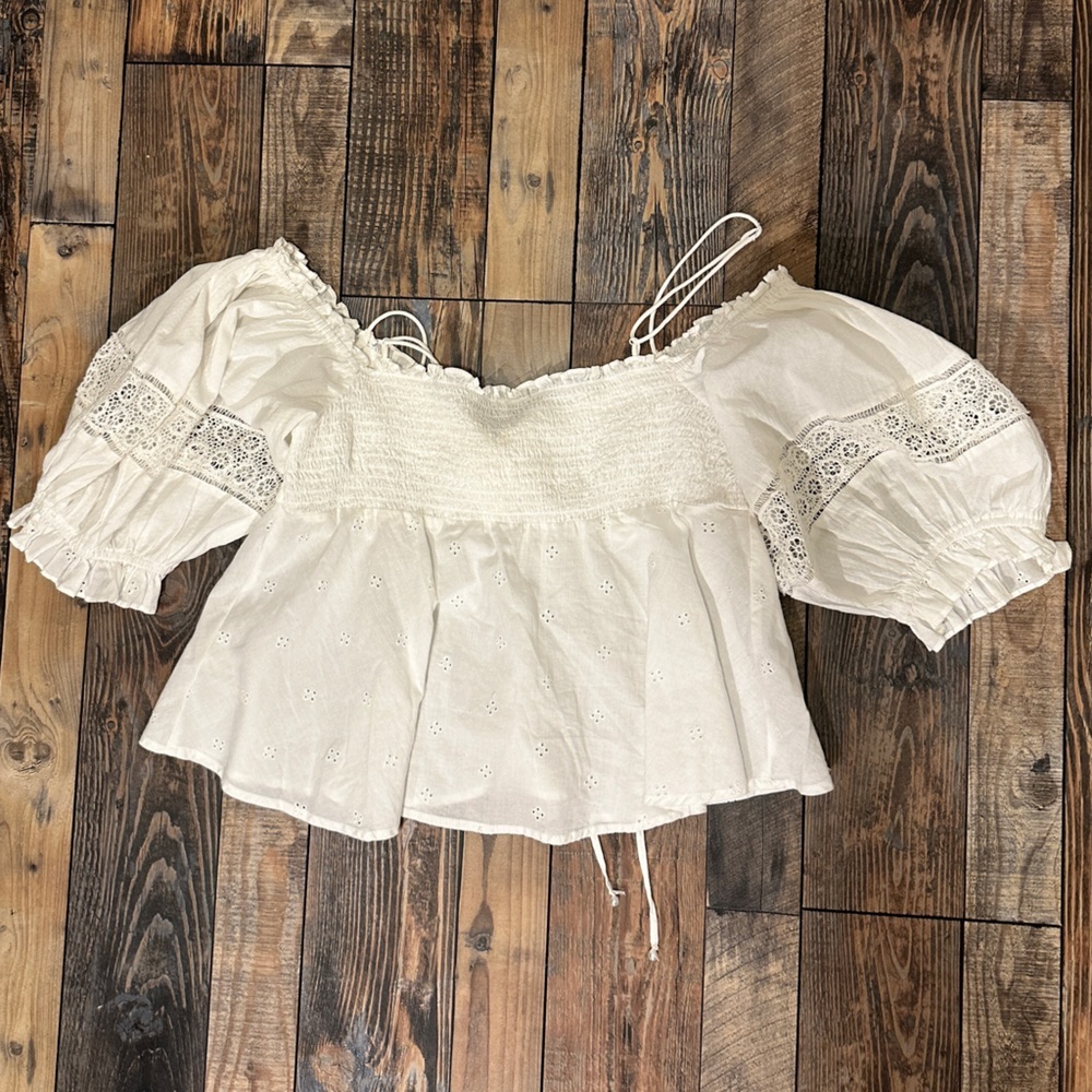 Free People Women’s Ruched Off The Shoulder Cropped Top NWT - Picture 4 of 6